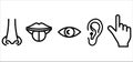 Sense organs: smell, sight, hearing, touch, taste icon vector, illustration, symbol Royalty Free Stock Photo